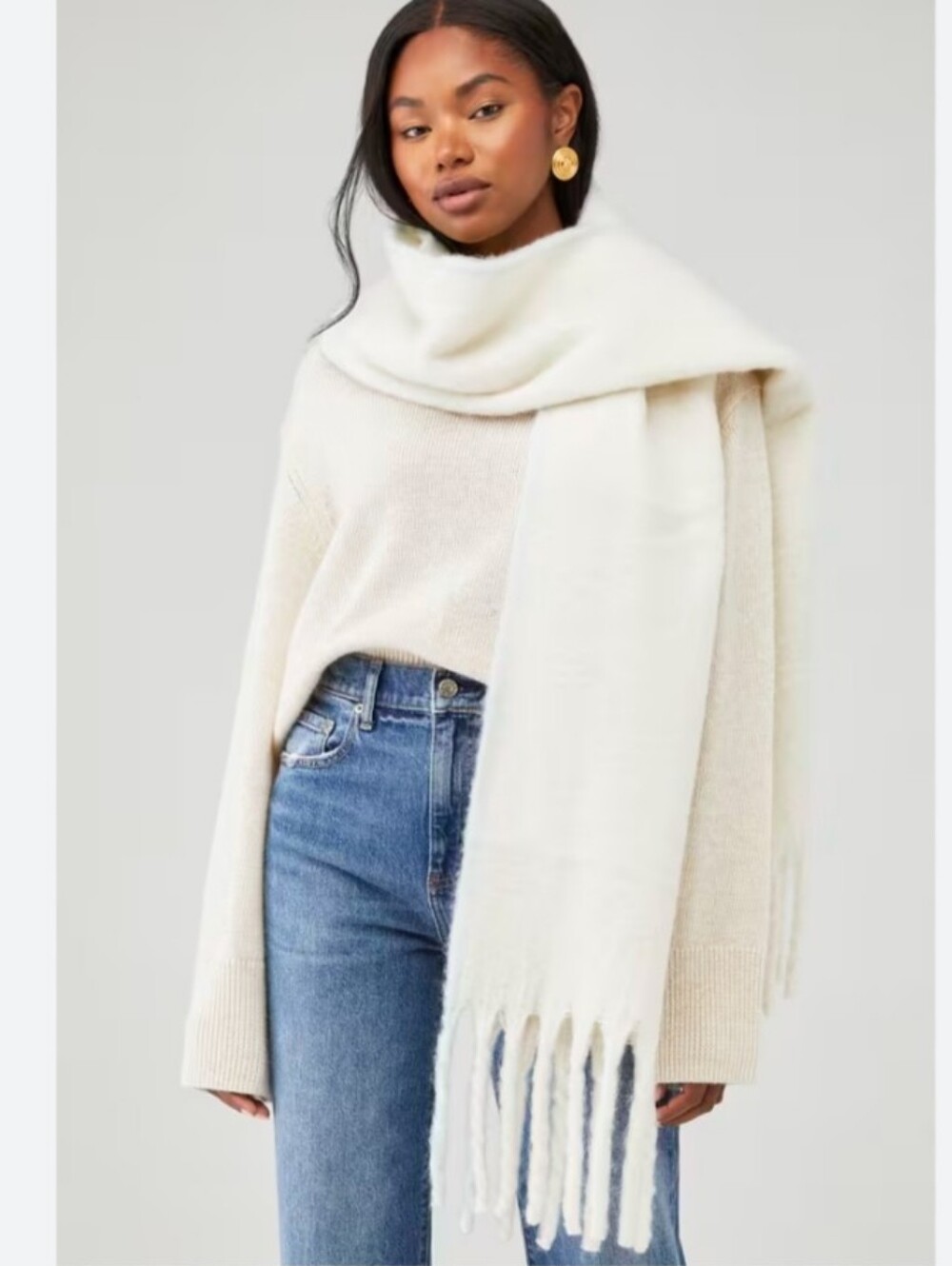 Free People Winter Chill Blanket Scarf In Cream OS NWT